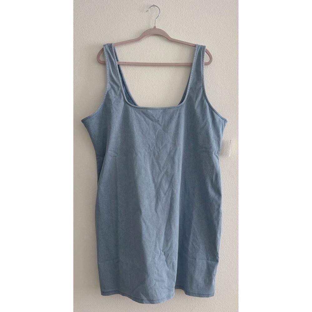 NWT Good American Soft Sculpt Blue Jean Chambray Denim Tank Mini Dress